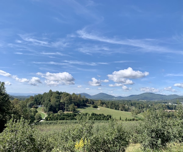 Scenic view of Western North Carolina rolling green hills and mountains near Cherryville